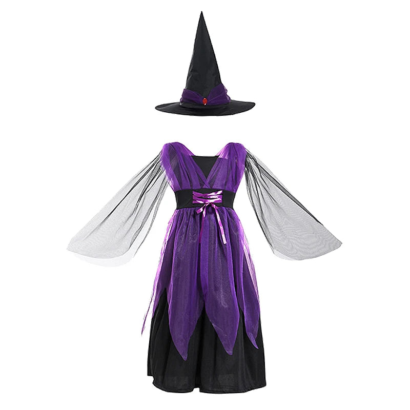 Fantasia de bruxa de Halloween para meninas, vestidos de vampiro para crianças, roupas de festa de carnaval, roupas para crianças