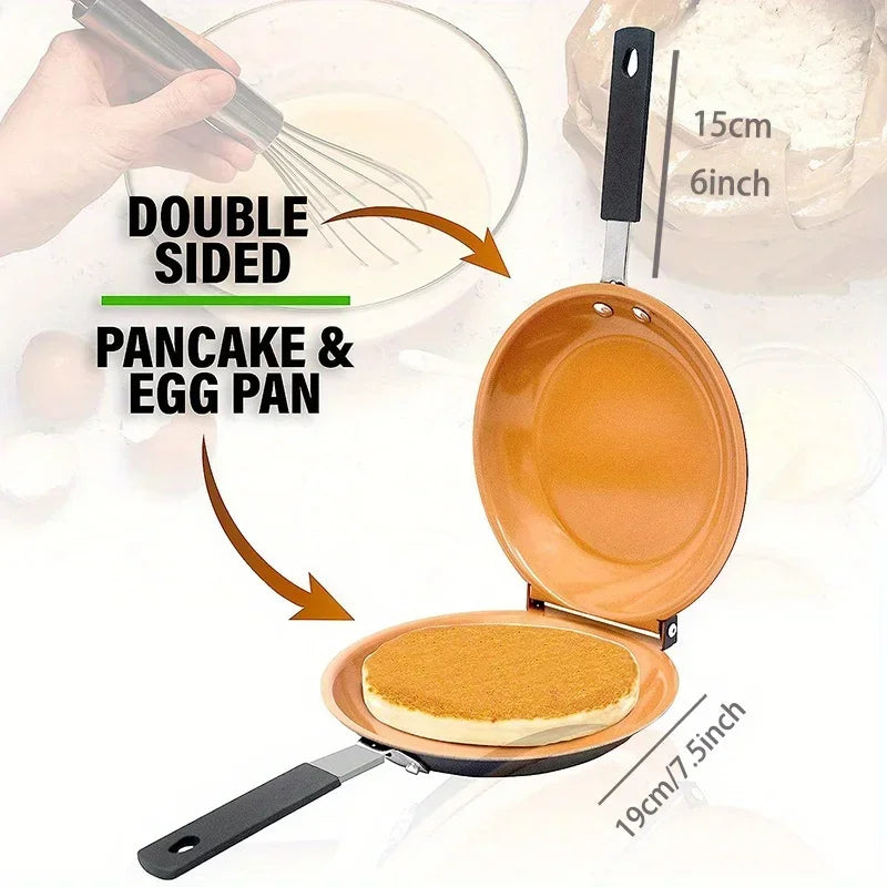 Frigideira de cerâmica antiaderente dupla face, panqueca dobrável, panelas de cozinha para pão, ovo, café da manhã Kasa & Pet Store