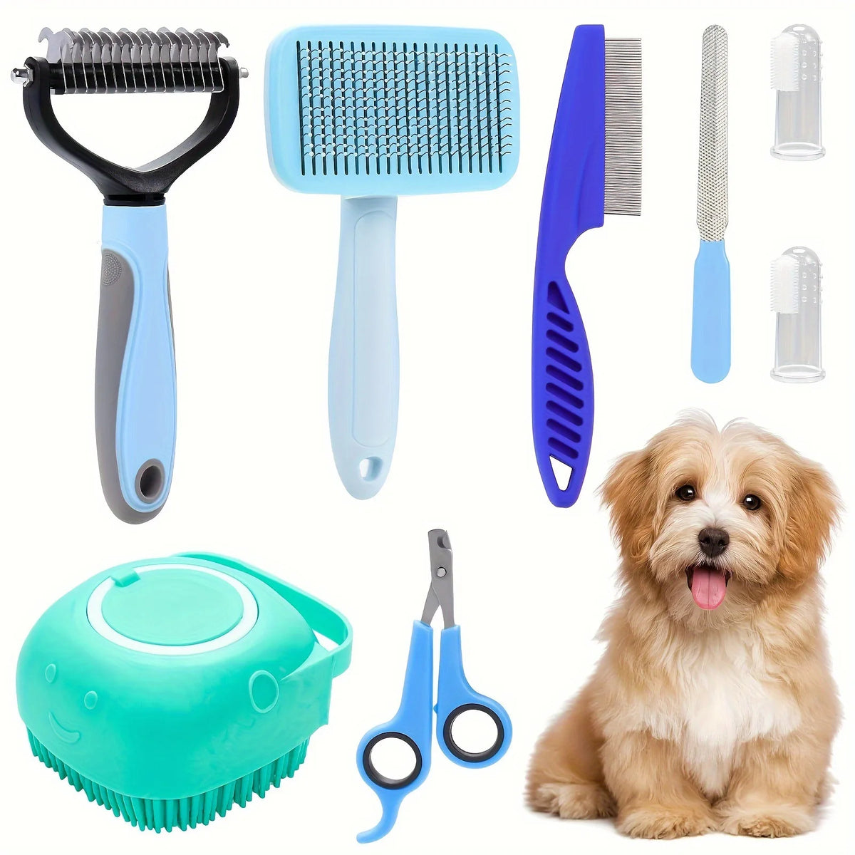 Kit de Beleza para Gatos com 8 Peças: Escova, Cortador de Unhas e Lixas, Kit de Higiene para Animais de Estimação, Pente Antipulgas
