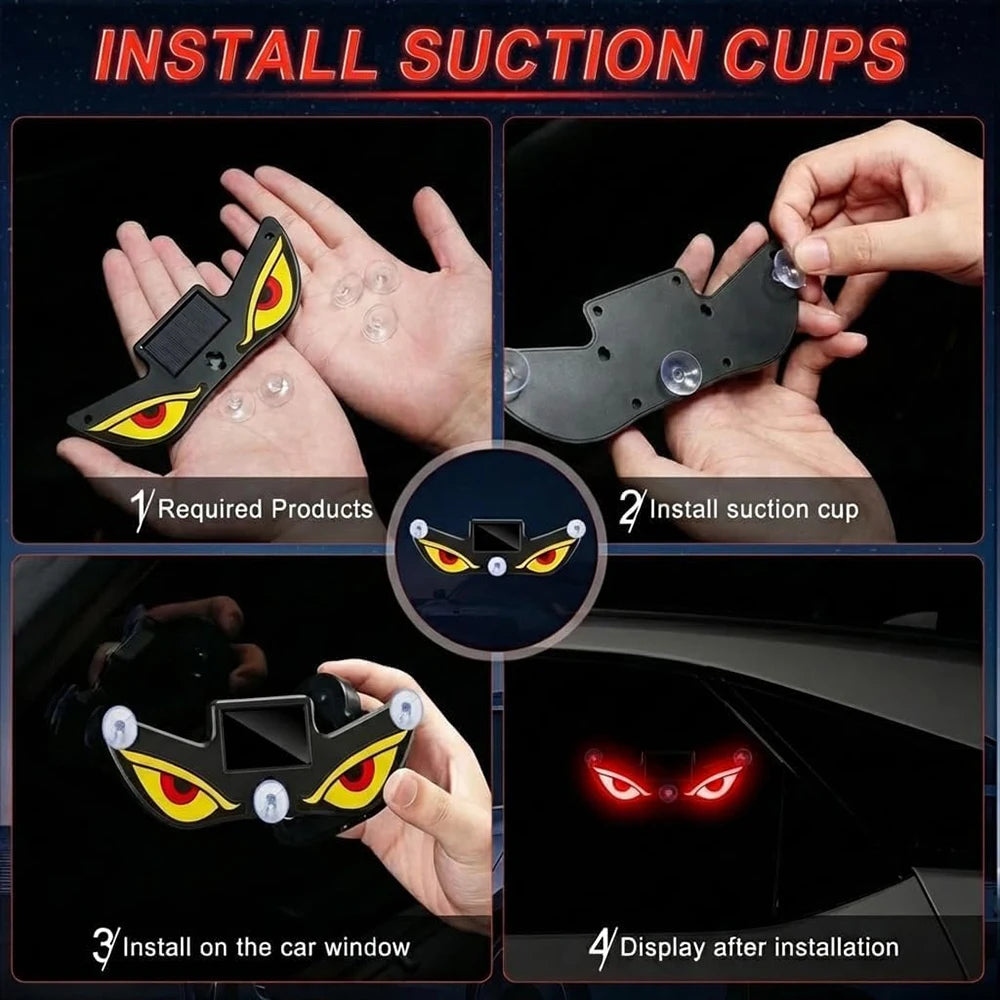 2026 Solar LED Devil Eyes Windshield Warning Flashing Signal Indicator Car LED Ambient Lights with Suction Cup for Auto Window