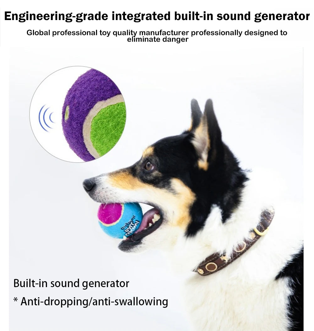 Bola de tênis estridente para cães de estimação, brinquedos interativos para cães, bola de borracha com som de alto salto para treinamento de cães, bola de brincar ao ar livre, presente para cachorros