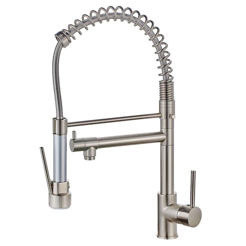 Modern Single Handle Kitchen Faucet Pull Down Sprayer Stainless Steel Brushed Nickel Deck Mounted 1 Hole