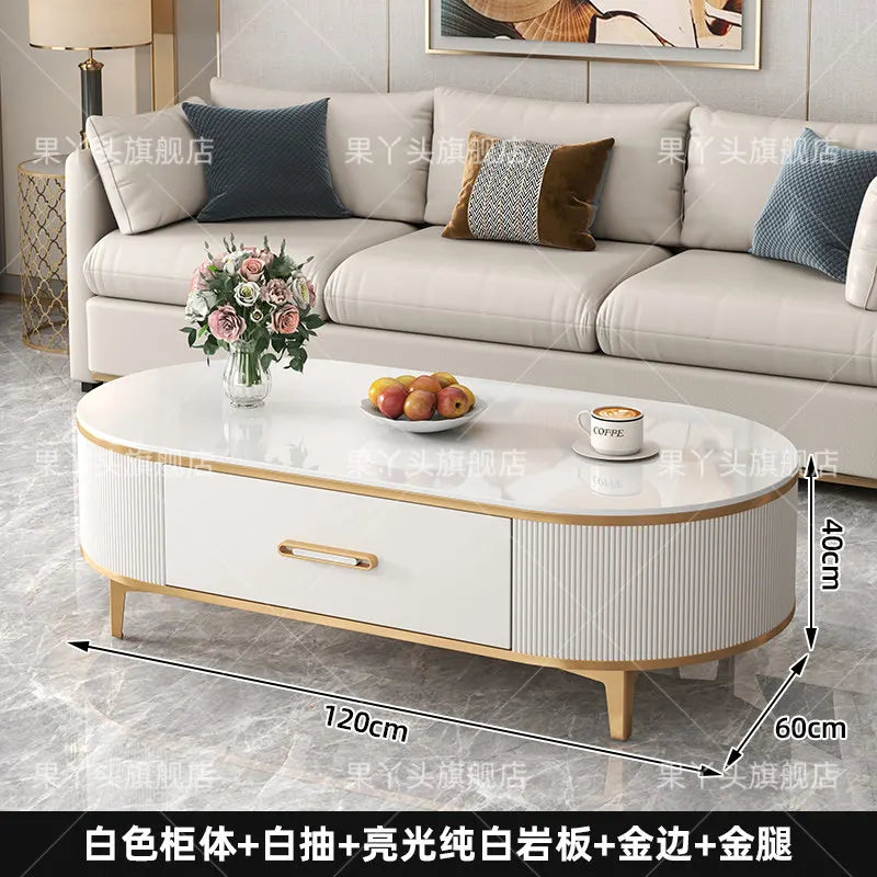 Mesa de Jantar, Mesa de Centro para Escrita e Café, Gavetas Móveis, Mesa Lateral de Luxo com Armazenamento para Sala de Estar, Mesa Auxiliar Moderna, Móveis Modernos
