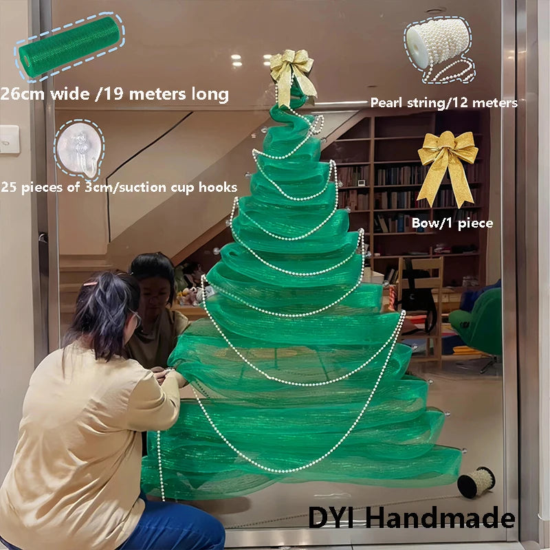 Decoração de natal diy vidro casa árvore de natal janela loja do chão ao teto janela atmosfera casa cena de casamento layout