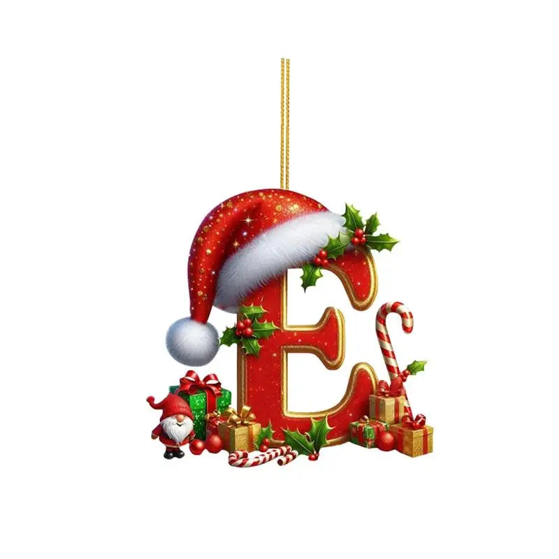 Enfeite de Natal com 26 letras, pingente plano para pendurar, ornamento personalizado, decoração festiva para árvore de Natal, presente para festas de fim de ano.