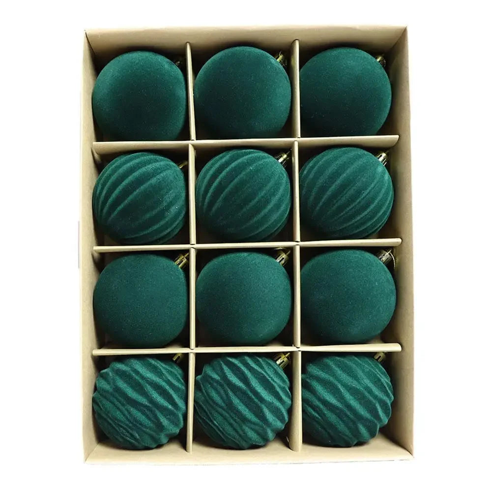 Conjunto de 12 Bolas de Natal de Veludo Flocado de 6CM, Bolas para Pendurar na Árvore de Natal, Acessórios de Decoração para Casa, Ano Novo 2026