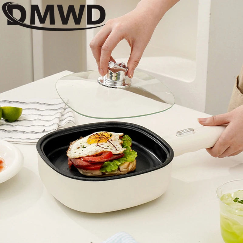 Panela Elétrica DMWD para Fritar, Mini Panela Doméstica Antiaderente para Bifes e Panquecas, Frigideira Elétrica Multifuncional 2 Potências 600W