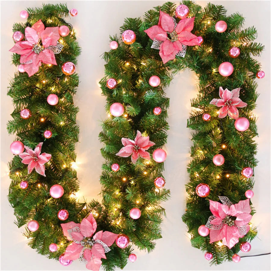 2.7m 5 cores decorações de natal guirlanda decoração rattan luzes grinalda decorado lareira escadas parede porta decoração