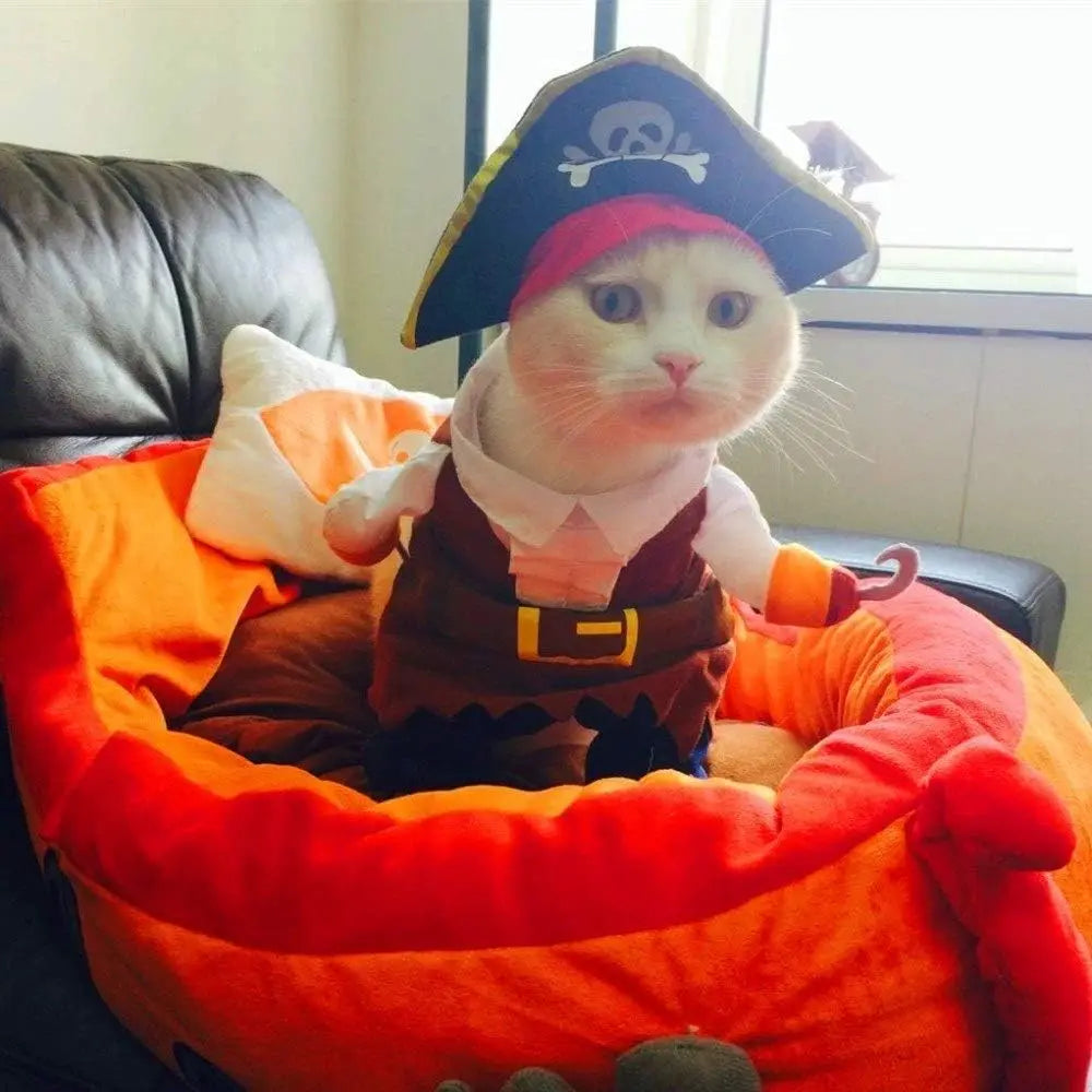 Engraçado roupas para animais de estimação pirata cão gato traje terno corsair vestir-se festa vestuário para gato cão mais chapéu traje do cão de estimação