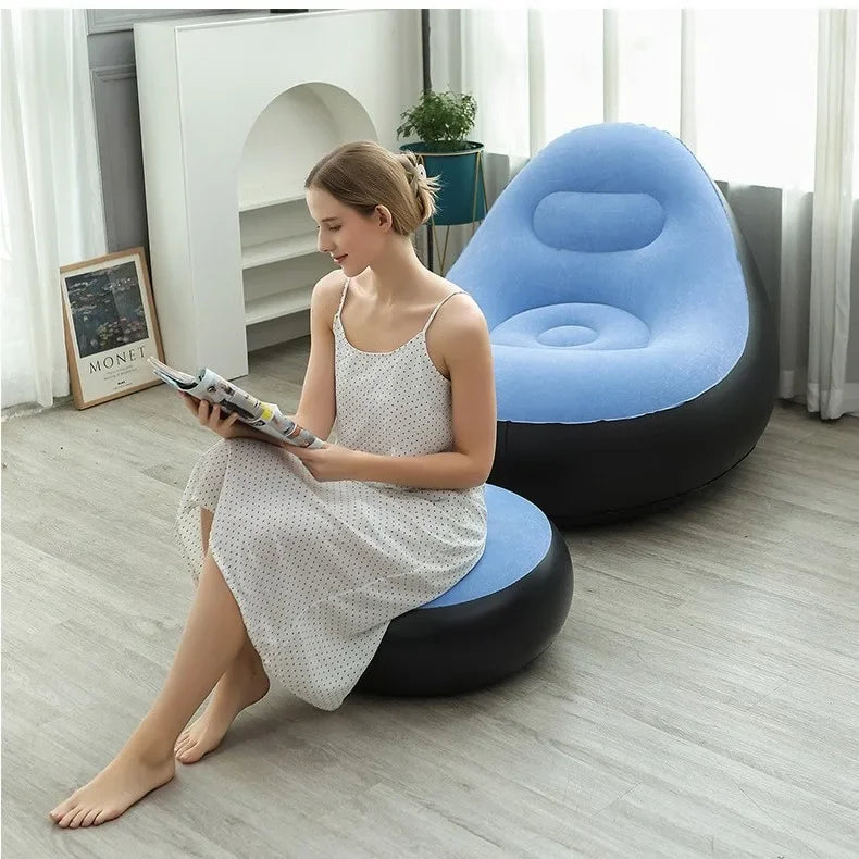 Lazy inflatable sofa recliner, single thickened flocking, outdoor camping beach home leisure, portable living room balcony sofa