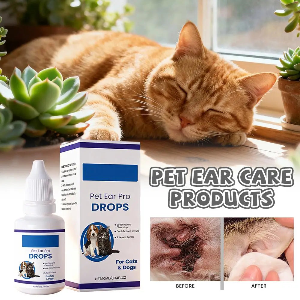 Gotas para Cuidado de Ouvidos de Animais de Estimação para Cães e Gatos Sensíveis, Seguras e Eficazes, 1/2/3 CAIXAS, Aliviam Coceira, Reduzem Odor, Líquido de Limpeza de Cera de Ouvido para Animais de Estimação