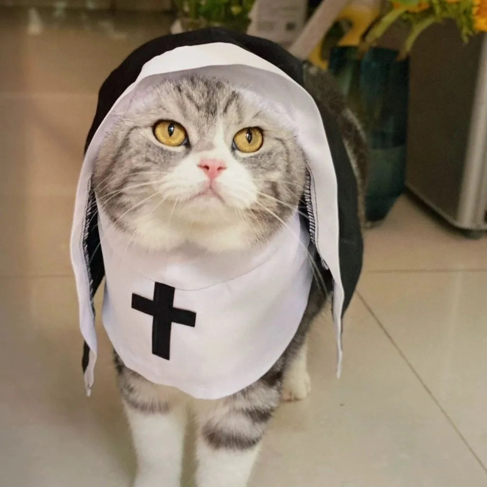 Fantasia de Natal para Cães e Gatos, Roupa Respirável de Freira para Filhotes e Gatinhos, Acessórios para Fantasia de Halloween, Macacão para Animais de Estimação