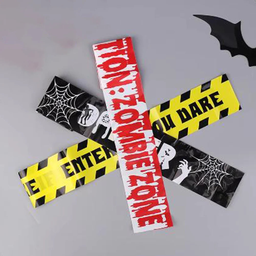 Halloween Party Decoração Warning Tape, fita cuidado assustador, Roll Hazard, interior, ao ar livre, assustador, DIY Prop Decorações