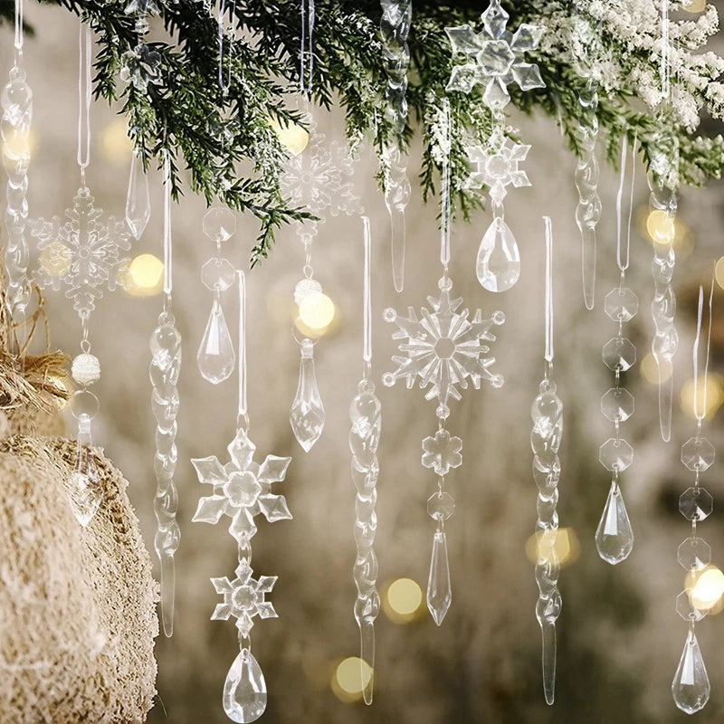 Ornamentos de cristal acrílico de natal decoração de festa de natal 2025 natal floco de neve enforcamentos navidad natal presente de ano novo 2026
