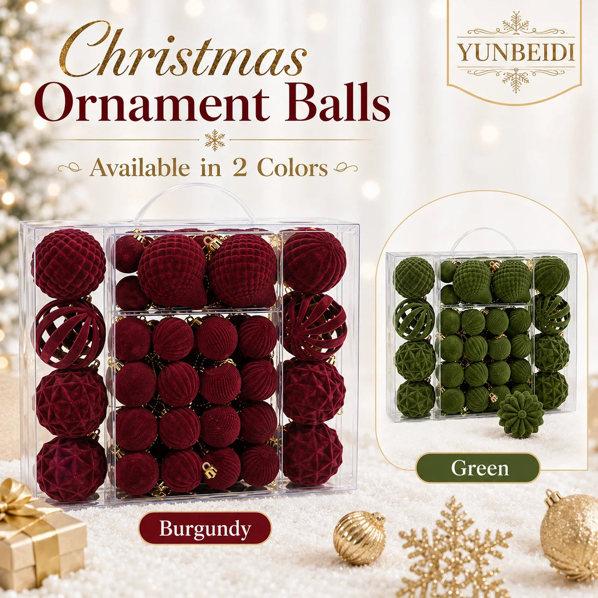 Conjunto de Bolas de Natal de Veludo 48 Peças, Enfeites Plásticos Flocados para Decoração de Árvore de Natal DIY, Decoração Suspensa para Festas e Casa