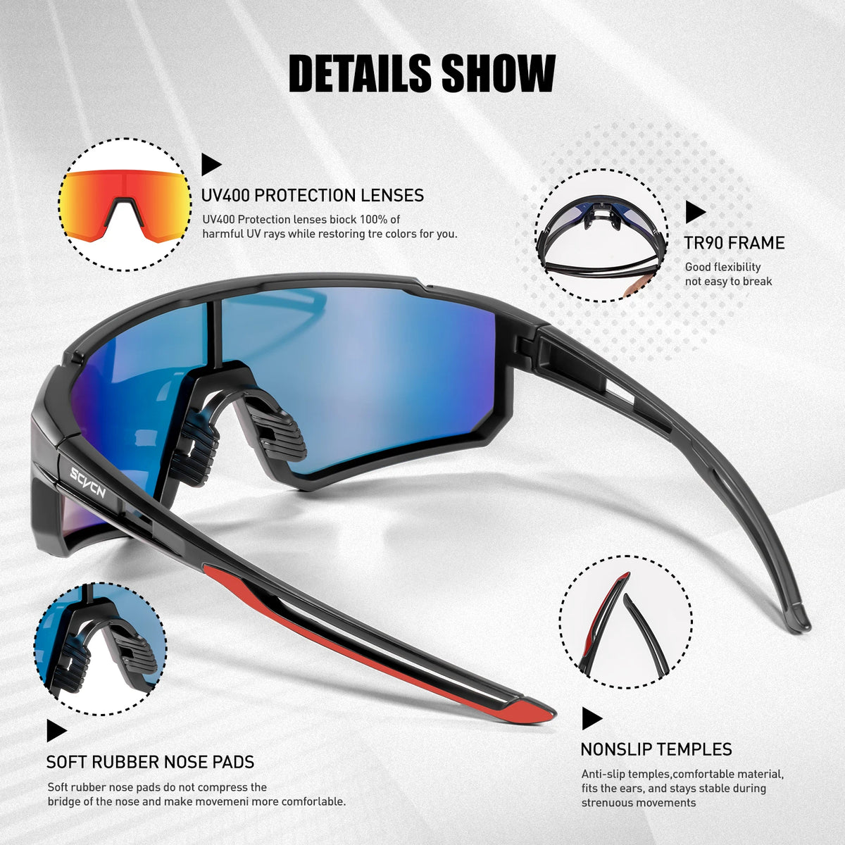 SCVCN Outdoor Cycling Sunglasses Men's MTB Bike Glasses Sports Mountain Climbing Fishing Women's Bicycle Cycling UV400 Goggles
