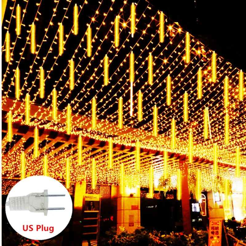 Chuveiro de meteoros de natal led luzes da corda iluminação do feriado interior/exterior decoração jardim festa decorações chuva gota caindo novo