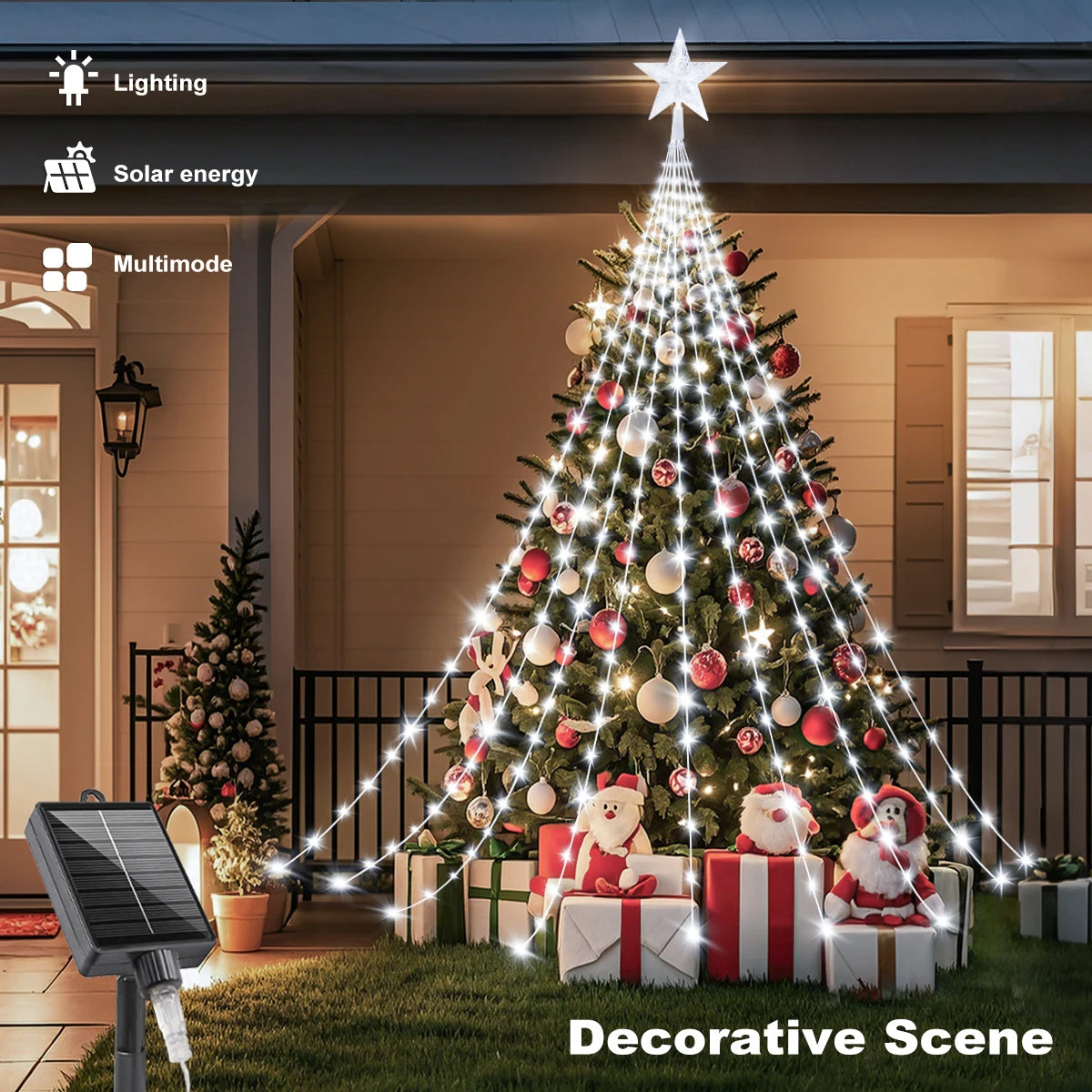 Luzes de Natal Solares para Exterior, 8 Modos, Luzes LED em Forma de Pentagrama de 2/3M, Cordão à Prova d'Água para Decoração de Festas no Quintal