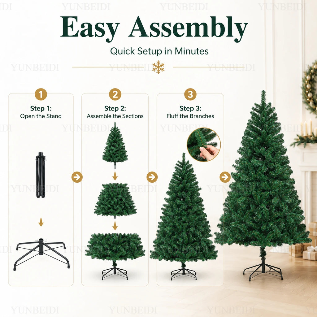 Árvore de Natal Artificial Grande em PVC com Luzes LED, de 120cm a 300cm, Decoração para Festa de Natal e Ano Novo em Família