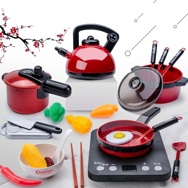 Conjunto de brinquedos de cozinha para crianças menina cozinhar bebê corte frutas cozinhar utensílios de cozinha simulação educação fingir jogar
