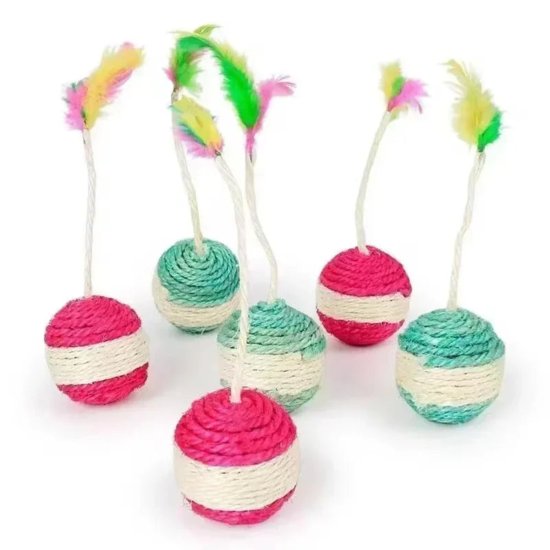 1 unidade de brinquedo para gato, bola de sisal para arranhar, brinquedo interativo de treinamento para filhotes e gatos de estimação, brinquedo com penas, brinquedos interativos para gatos.