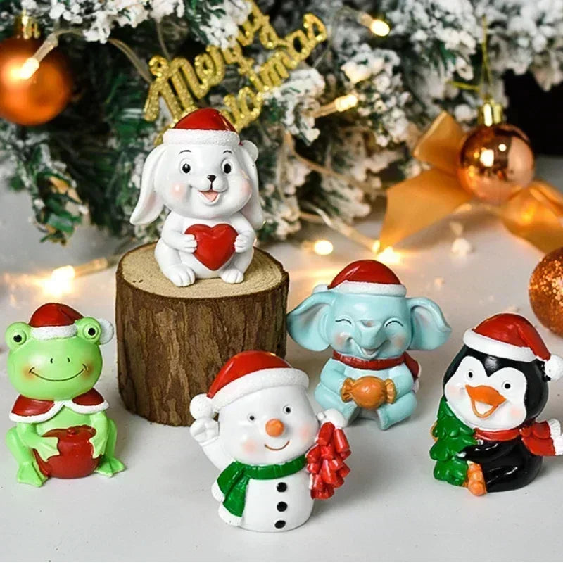 Série de natal artesanato resina animal festa criativa mini árvore de natal velha menina crianças bonito presente decoração para casa suprimentos decoração