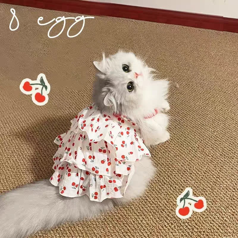 Vestido para animais de estimação para cães e gatos – Roupas estampadas estilo bolo em camadas, vestuário de raça pequena e média, adorável roupa de verão