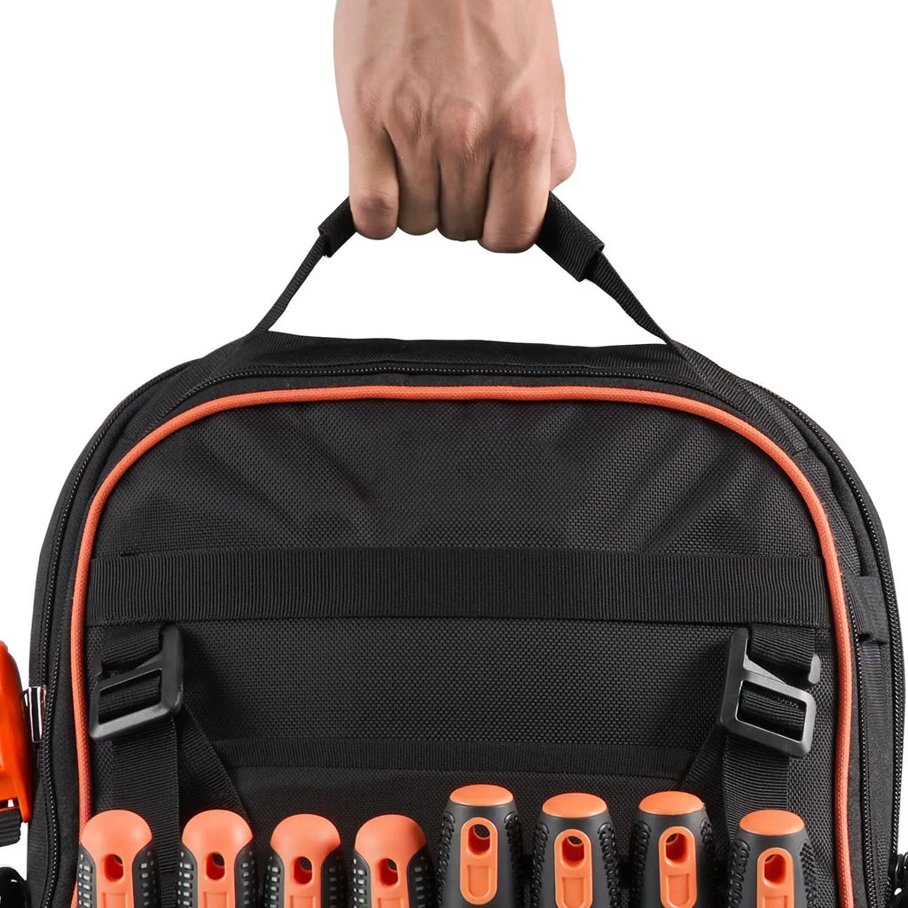 "64 Pocket Heavy Duty Tool Backpack with Laptop Compartment & Molded Base-Rubber Logo"