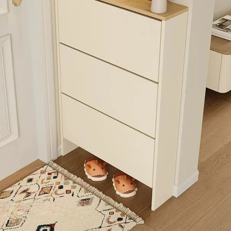 Armário Organizador de Sapatos Fino e Fechado, Branco, de Madeira, para Hall de Entrada, Móvel para Casa