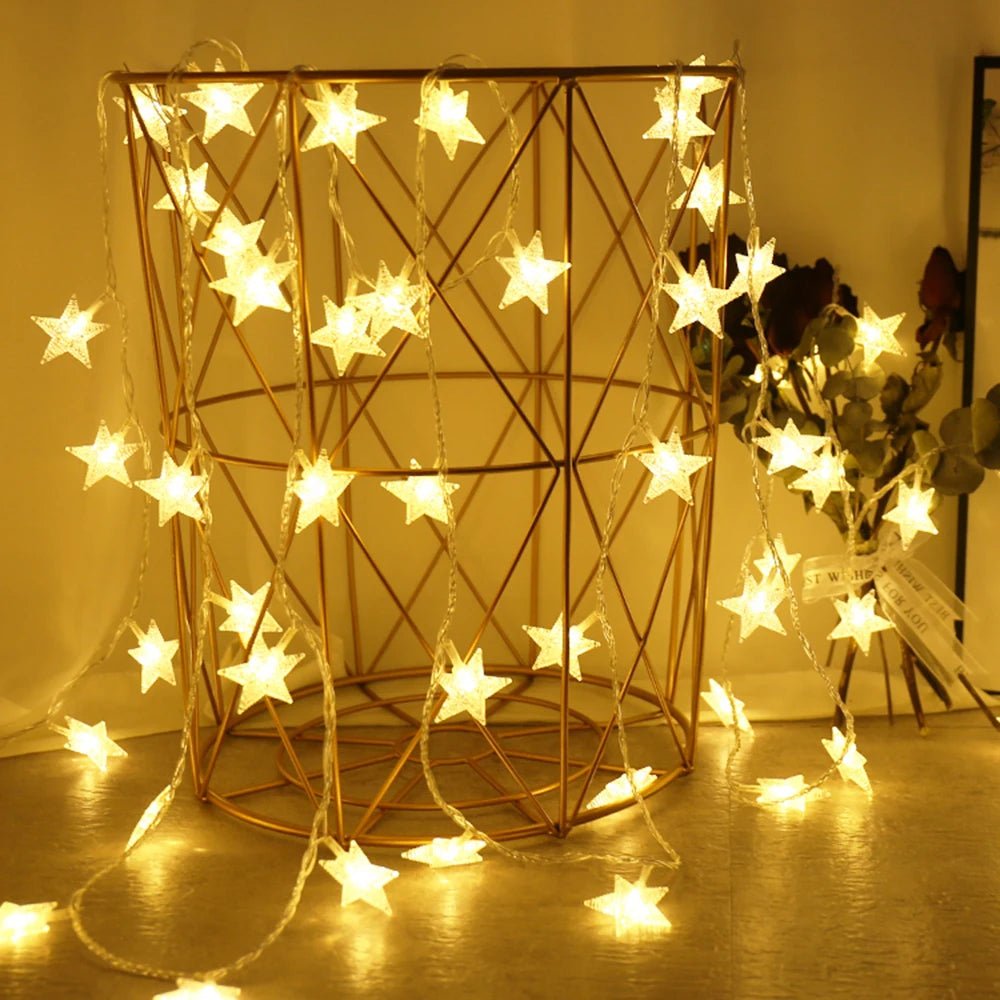 Led estrela luzes de fadas ao ar livre luzes corrente guirlanda lâmpada luzes da corda festa casa casamento terraço jardim decoração natal