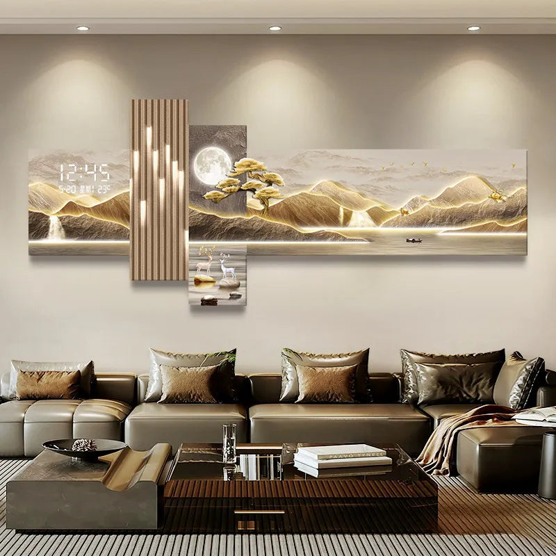 Pintura Decorativa LED Moderna para Sala de Estar, Decoração de Casa, Relógio Eletrônico, Pintura de Parede para Corredor, Quarto e Fundo de Sofá