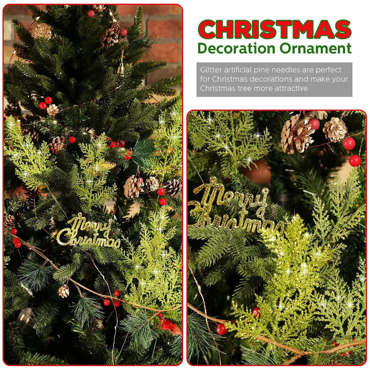 Decoração de natal glitter ramos bagas buquê de flores artificiais enfeites de árvore de natal para casa ano novo 2025 navidad
