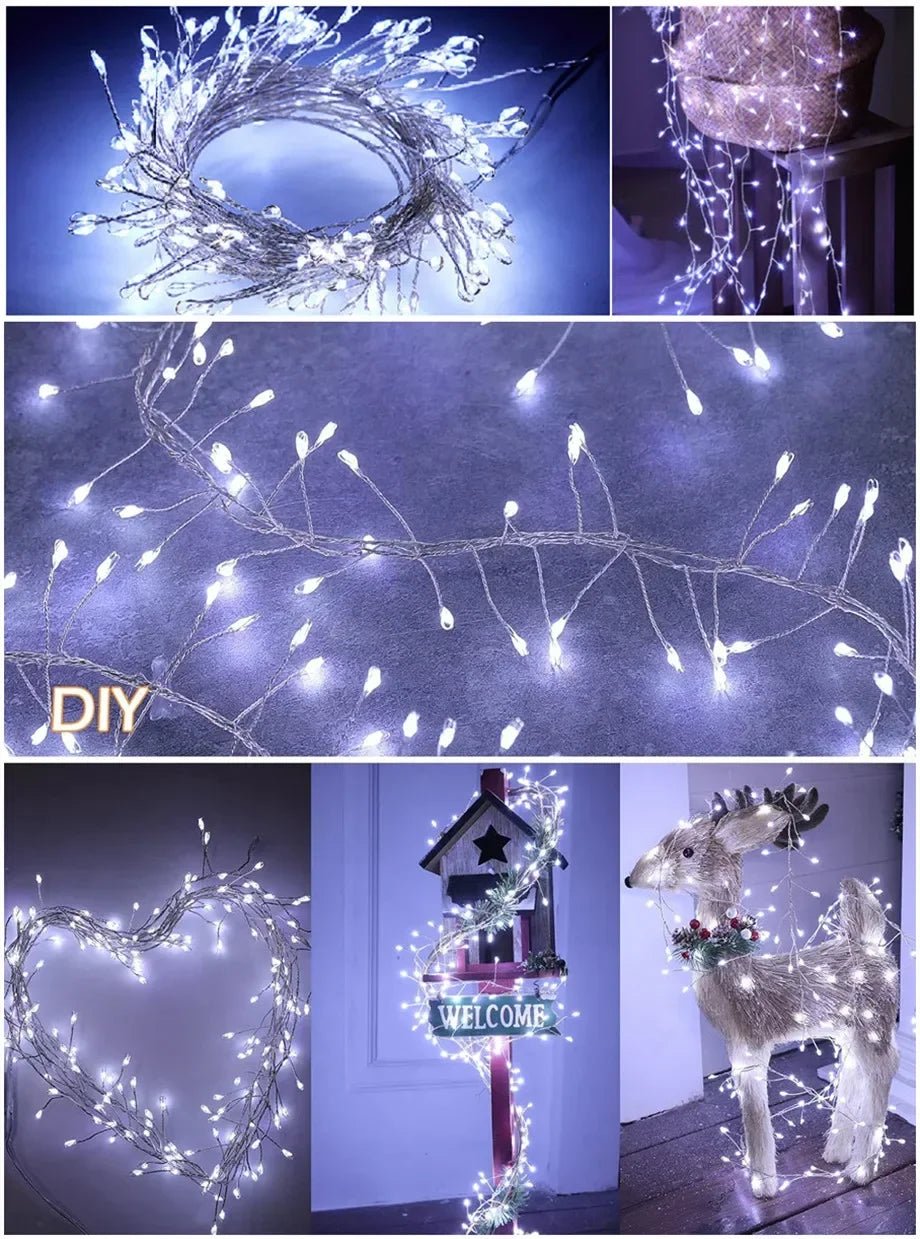 Luzes de cordão LED para decoração de árvore de Natal, guirlanda de Halloween e Ano Novo, luzes de fada com alimentação DC EU/US para decoração de casamento, festa e Natal