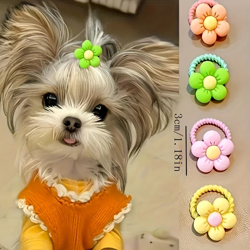 Conjunto de acessórios para cabelo de animais de estimação, flor fofa, laço, frutas e tiaras com design de animais pequenos e laços de cabelo, adequado para cães e gatos (somente acessórios de cabelo, estilos e cores a