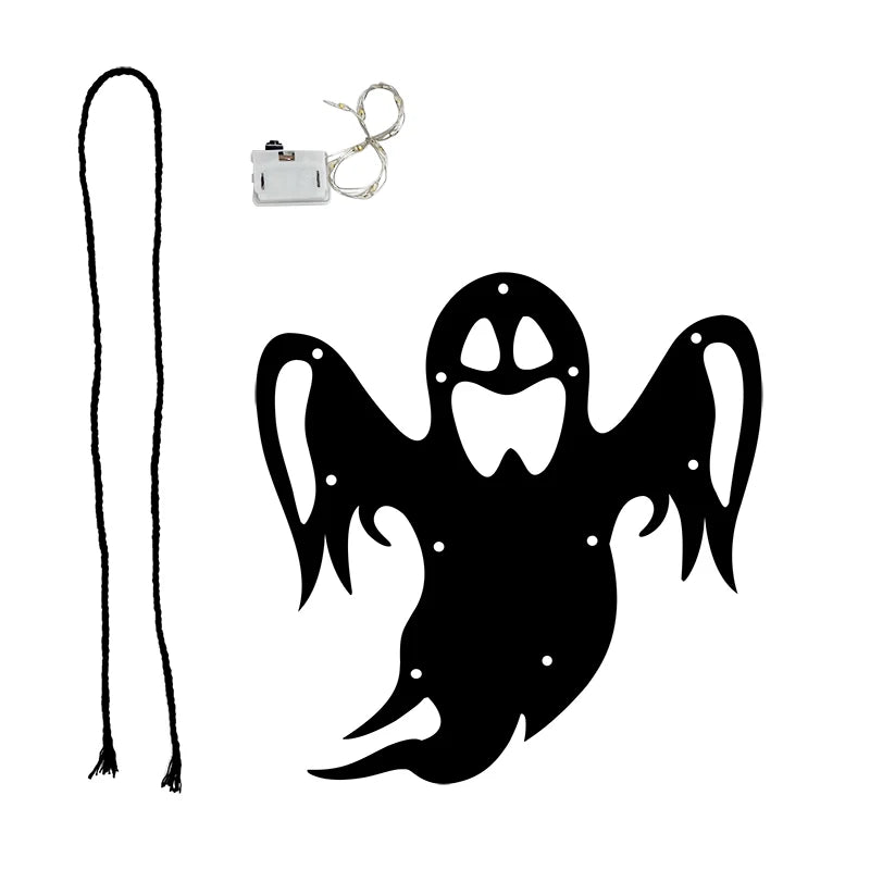Luzes Decorativas de Halloween para Pendurar em Janelas e Paredes, Ornamentos LED Assustadores de Silhueta de Fantasma, Bruxa, Gato Preto e Teia de Aranha para Pendurar em Ambientes Internos - Kasa & Pet