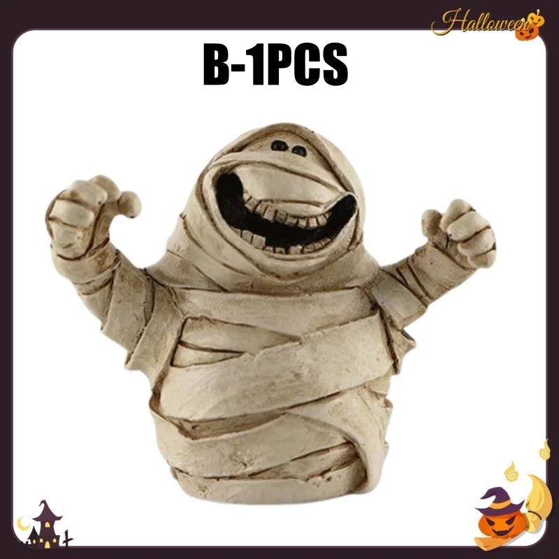 Decoração de Halloween: Fantasma, Abóbora e Múmia - Enfeite de Resina Assustador para Mesa, Perfeito para Noite de Halloween, Sala de Estar e Festas