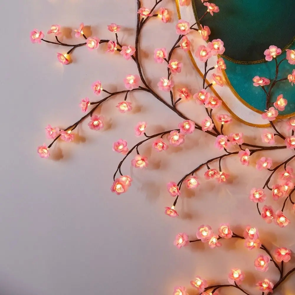 Cereja led ramo de árvore luzes para parede flor de cerejeira salgueiro videira galho decoração guirlanda decorações de natal porta de parede interior casa