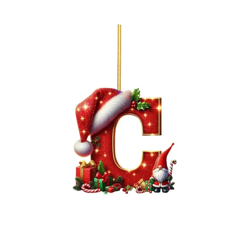 Enfeite de Natal com 26 letras, pingente plano para pendurar, ornamento personalizado, decoração festiva para árvore de Natal, presente para festas de fim de ano.
