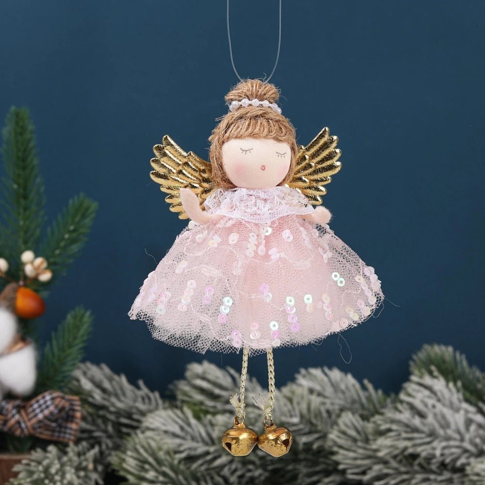 Natal Pendurado Malha Sequin Saia, Anjo Xmas Árvore Pingente Enfeites, Decoração de Casa, Noel, Presentes, 2022