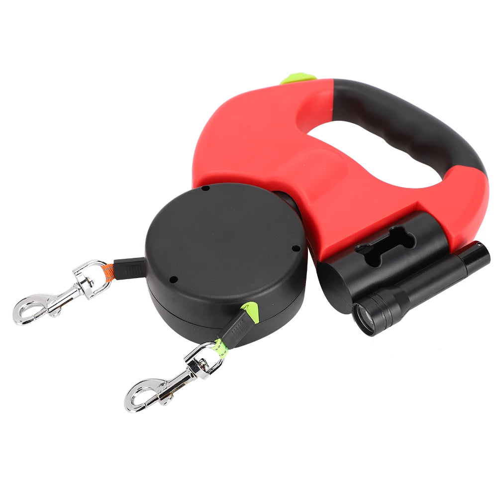 Produto para animais de estimação andando automático extensível flexível cão gato tração corda dupla cabeça mão segurando com luz led