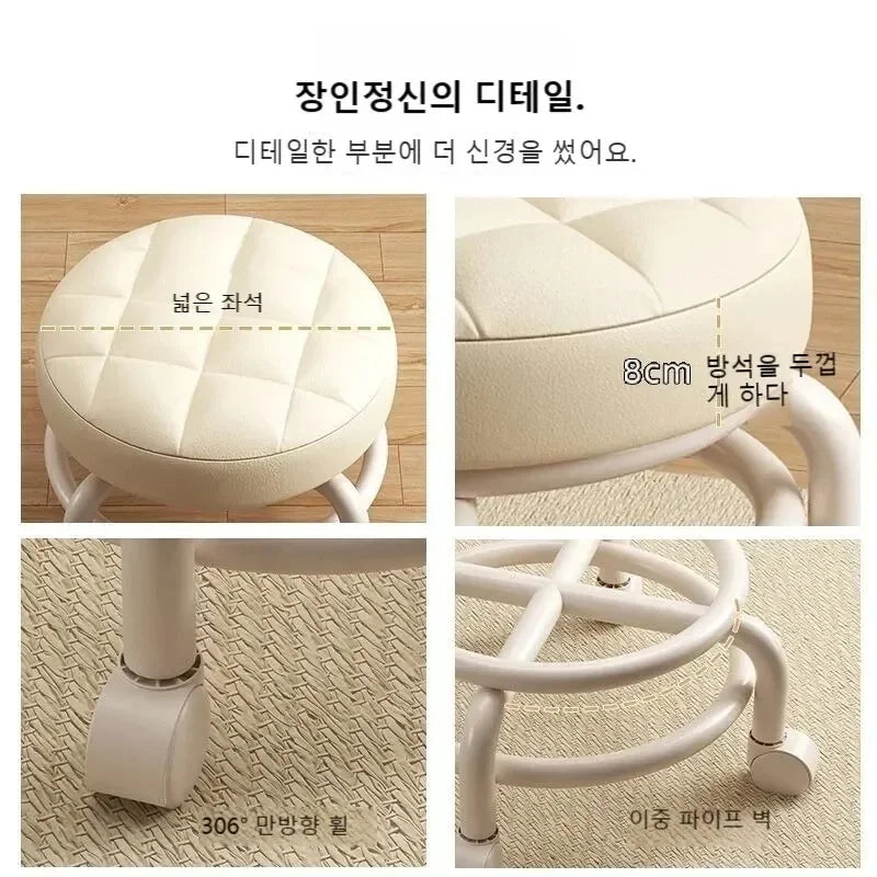 Banquinho Redondo com Rodas Universais, Banquinho Multifuncional para Crianças para Troca de Sapatos, Uso Doméstico