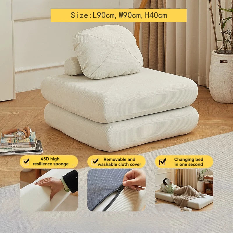 Sofá Individual de Tecido, Sofá-Cama Batata Doce, Tatami Dobrável de Tamanho Pequeno para Sala de Estar, Sofá Preguiçoso Bloco de Tofu