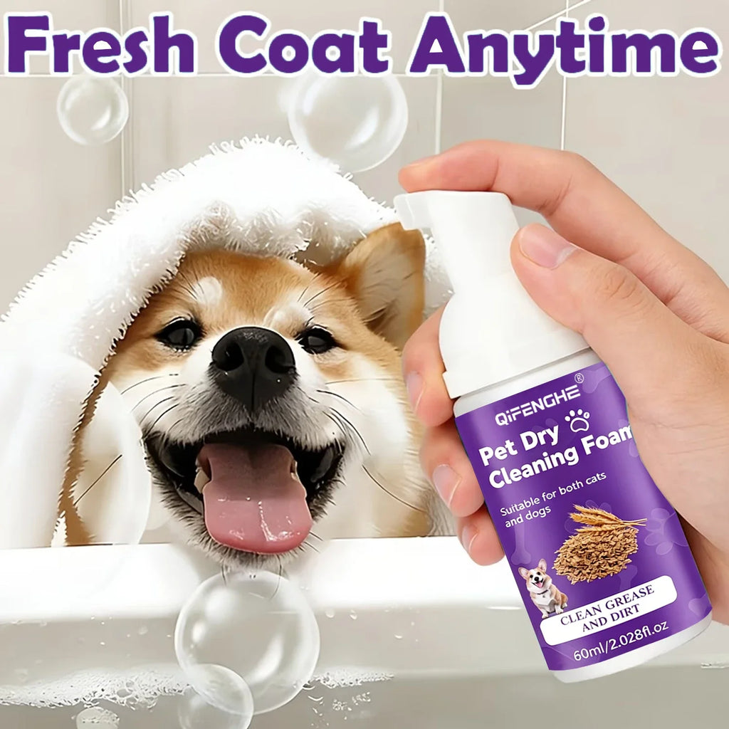 Shampoo Seco para Cães e Gatos - Espuma Sem Água, Sem Enxágue, Desodorizante e Limpante para Filhotes