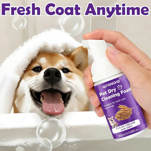 Shampoo Seco para Cães e Gatos - Espuma Sem Água, Sem Enxágue, Desodorizante e Limpante para Filhotes