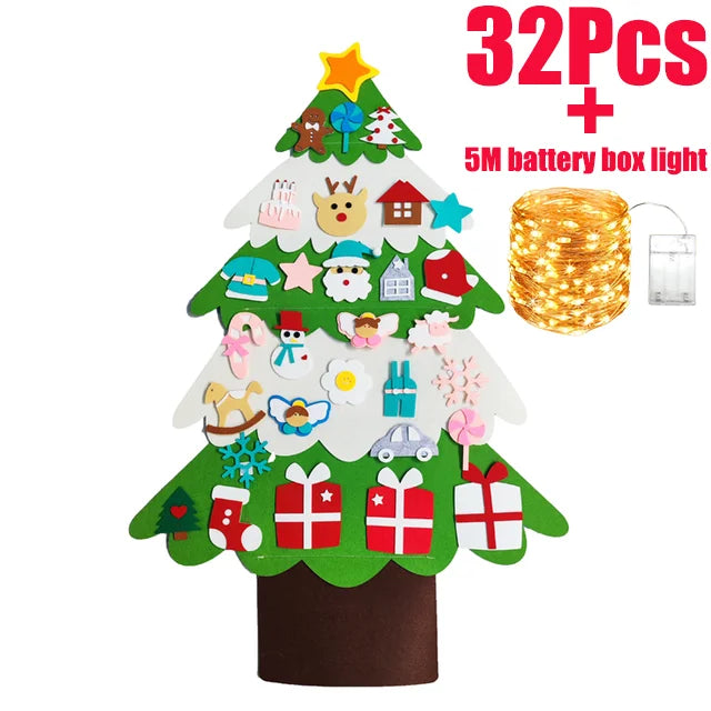 DIY sentiu árvore de natal com ornamento suspenso, luzes LED, presentes para crianças, decoração de ano novo, suprimentos de natal, 2024