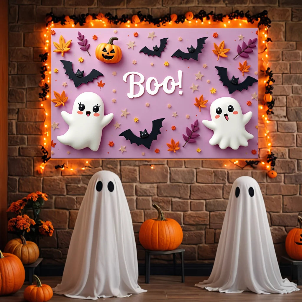 Decoração Halloween Backdrop, Parede Rosa, Fantasma Assustador, Abóbora Saltitante, Fotografia, Birthday Party, Raparigas, Bebé, 180x110cm