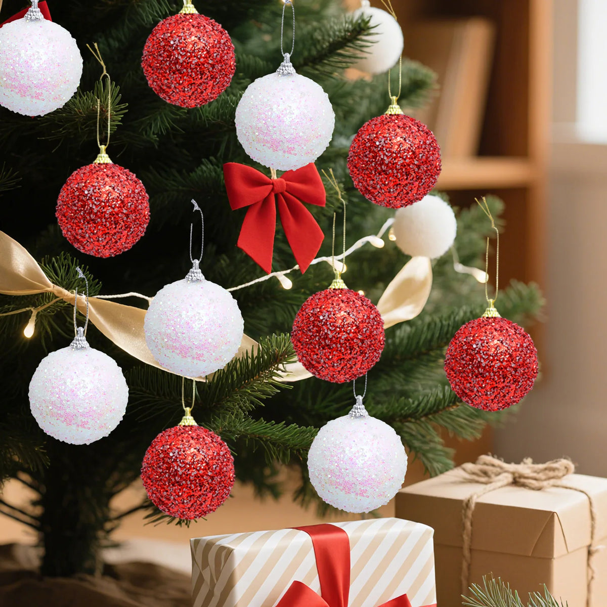 6/30 pçs glitter champanhe branco vermelho bolas de natal ornamentos espumante árvore de natal pendurado bola pingentes decoração de festa de ano novo