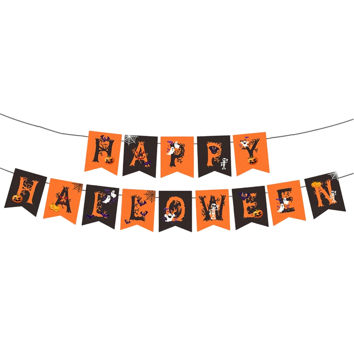 Decorações para Festa de Halloween, Bandeirolas Pretas e Laranjas, Guirlandas de Papel DIY para Decoração - Kasa & Pet