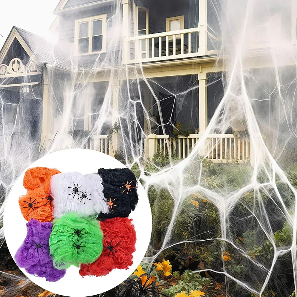 Decoração de Halloween Teia de Aranha, Teia de Aranha Artificial, Teia Elástica com Aranha, Decoração Gótica de Casa Assombrada