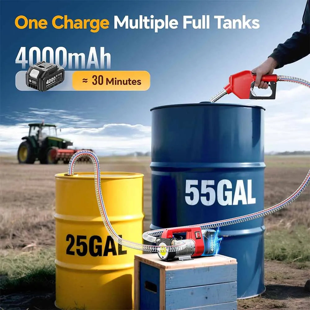 Bomba de Combustível Elétrica Taskstar 21V para Caminhões e Tratores a Diesel, Bomba de Transferência de Diesel 45 L/min para Bateria Makita 18V